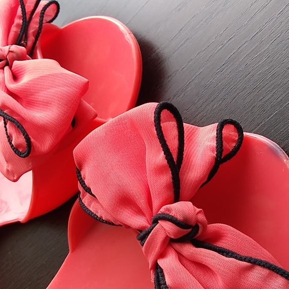 Women's Rubber Flats Open Toe Sandals w Bow Pink Coral - Picture 4 of 12
